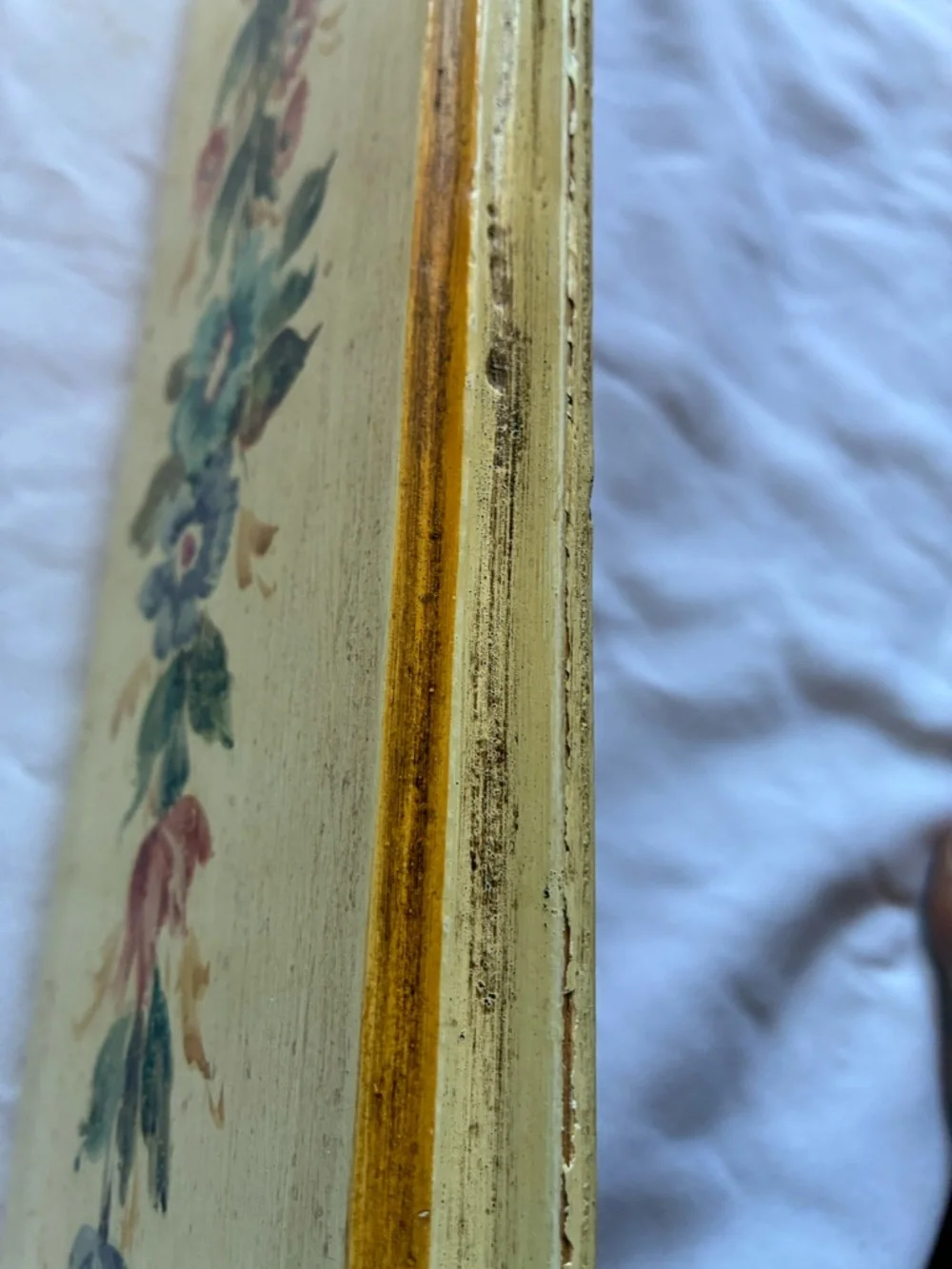 Italian Hand Painted Floral Wood Panel Yellow Multicolor Large TROMPE L'OEIL